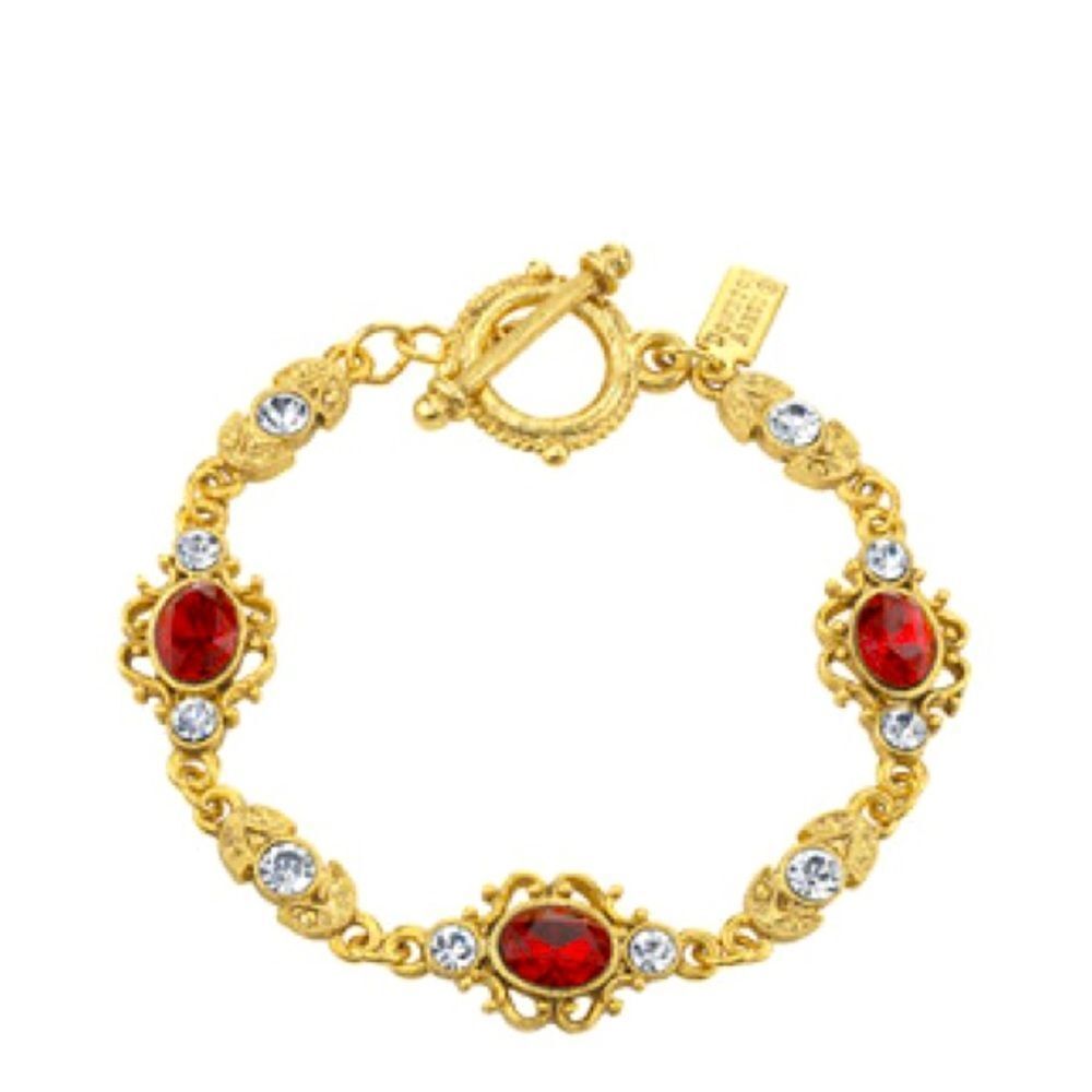 Red Ruby Gold Tone Downton Abbey Crystal Link Toggle Bracelet Rhinestones Jewels
